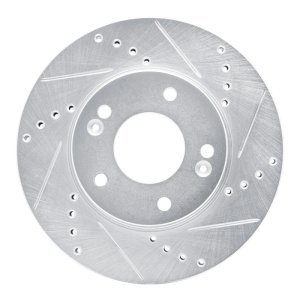 Kia Soul Brake Rotor (1) - Front Right - R1 Concepts - Drilled & Slotted - Silver - `10-`11